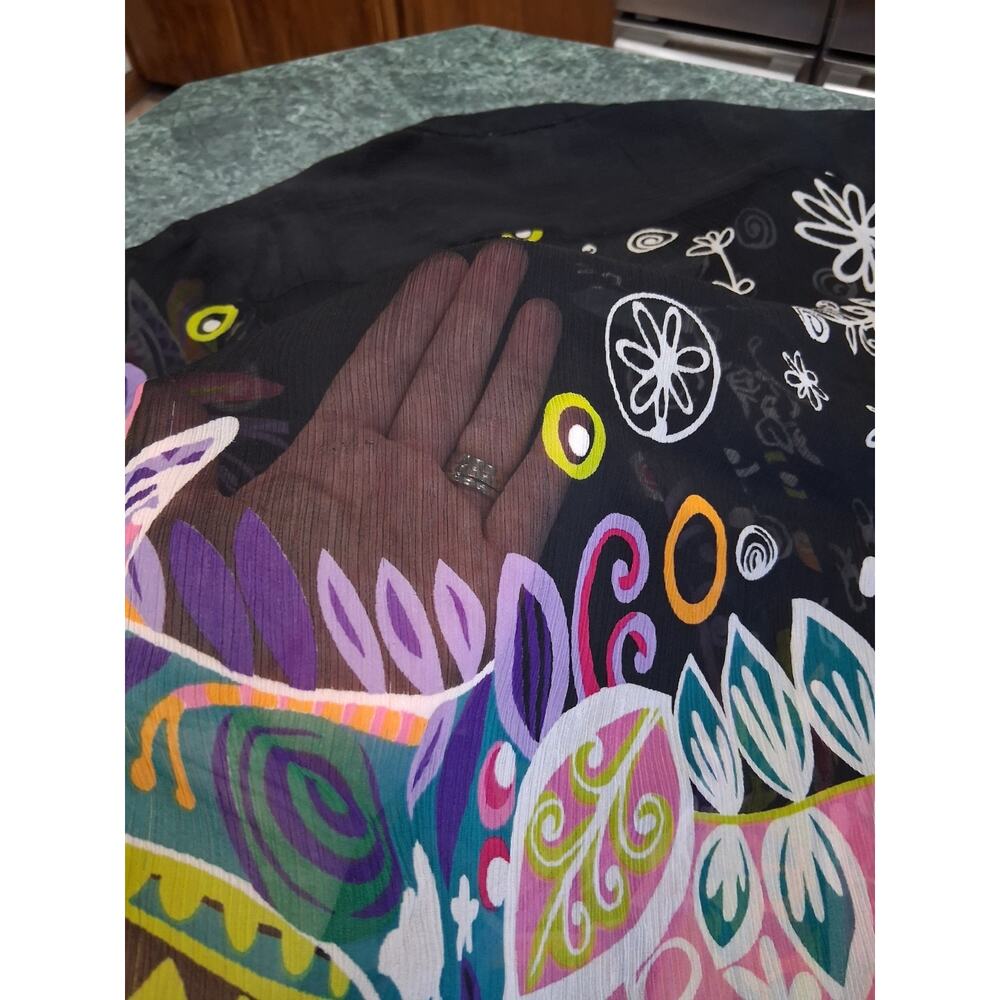 Soft Surroundings Sz L sheer Tunic Floral Blouse Cover Up Layering Top Feminine - Picture 11 of 11